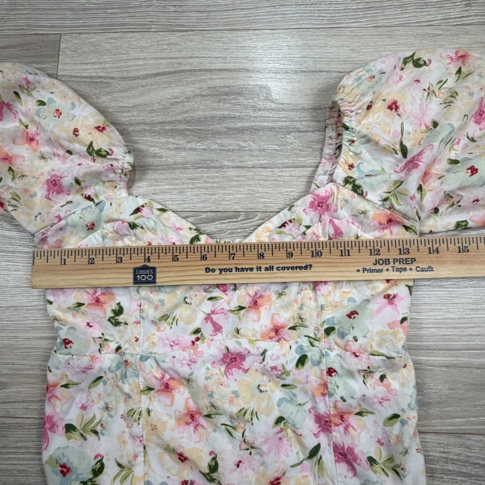 Abercrombie & Fitch Womens Small Floral Puff Sleeve Smocked‎ Sweetheart Crop Top